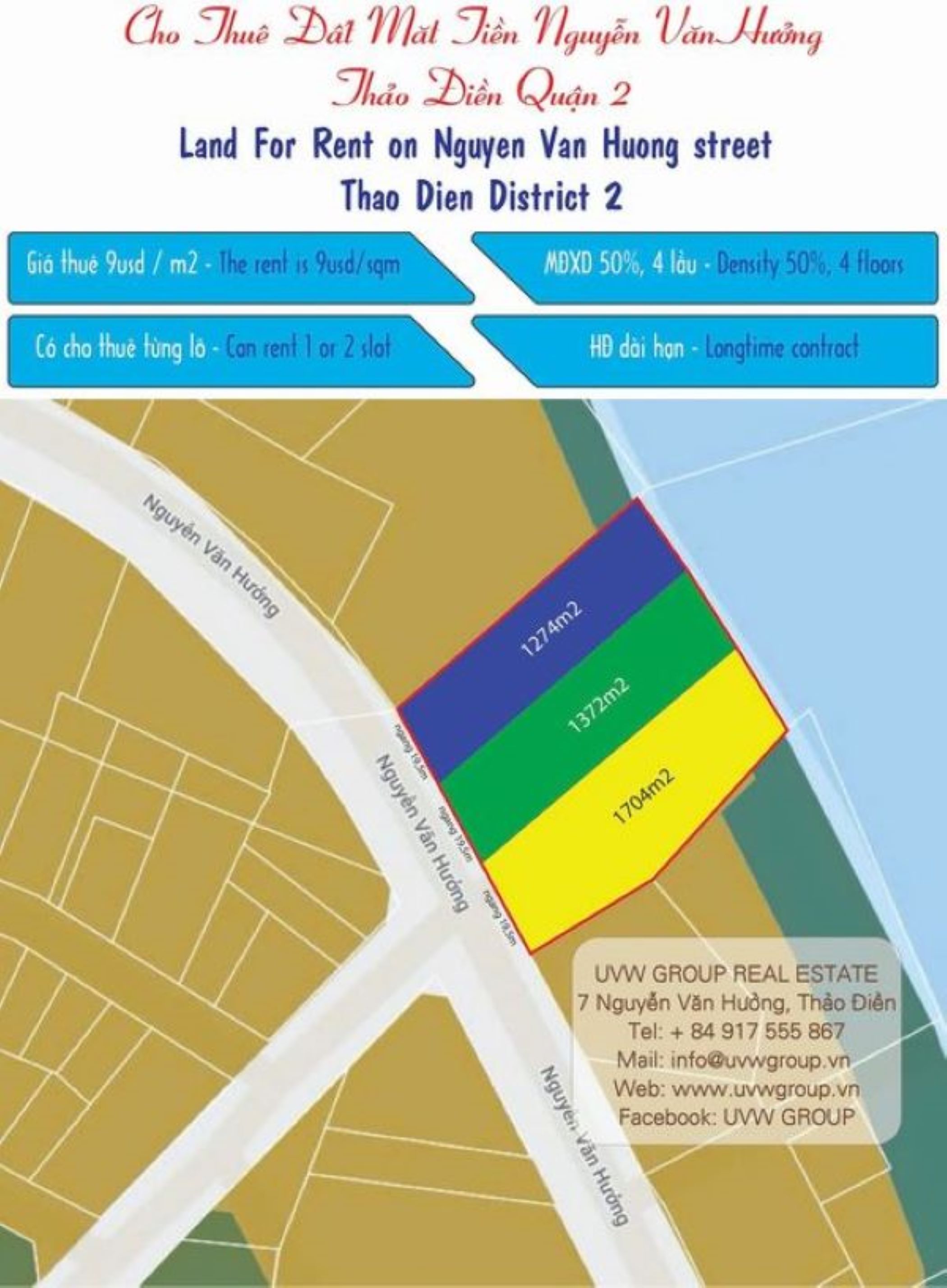 Land for Rent Nguyen Van Huong Thao Dien | 1274–1704m² | $39,000