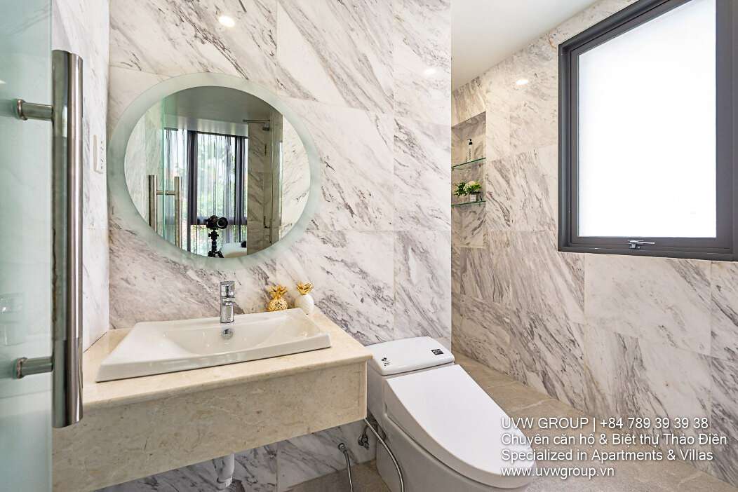 Exclusive 7-bedroom villa for rent in Thao Dien. 900m² usable space, basement, 3 floors, fully furnished with luxury interiors. Rent: 200 million VND/month.