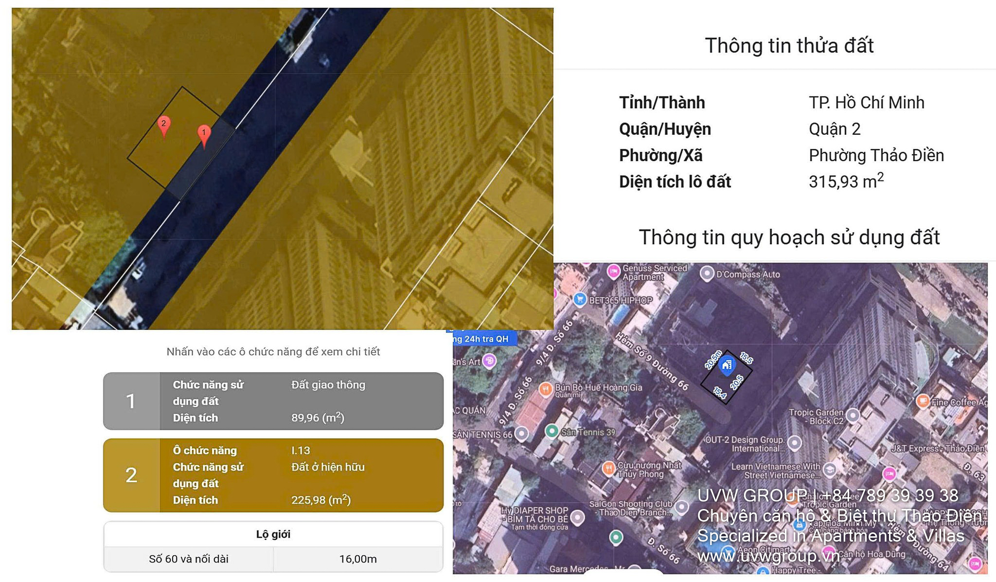 316m² land for sale on 66 Street Thao Dien with 16m frontage, clear zoning, and Red Book title
