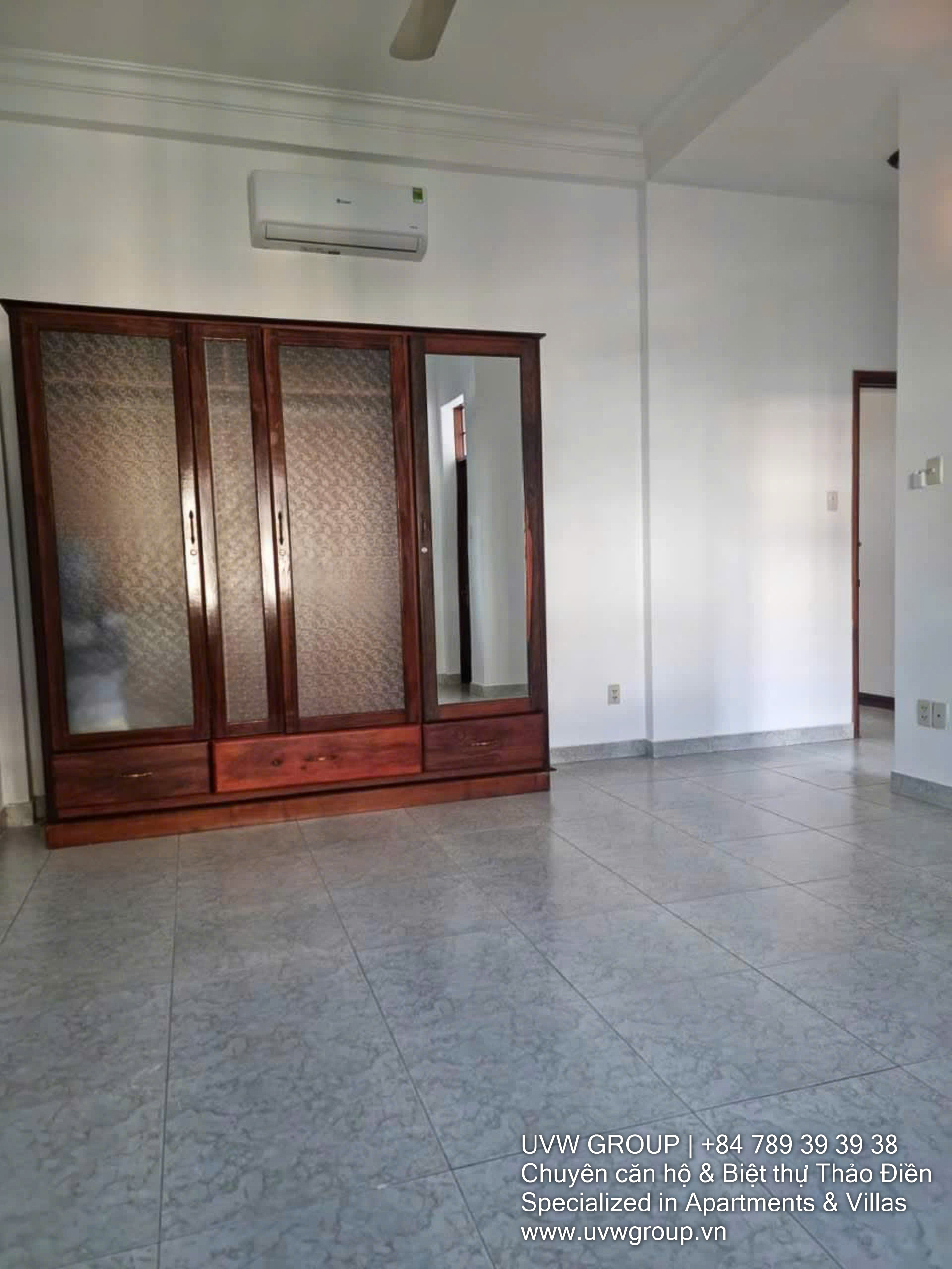 Spacious 3-bedroom, 4-bath townhouse for rent in central Thao Dien. 240m², fully furnished, 3 floors + rooftop. Rent: $2,000/month.