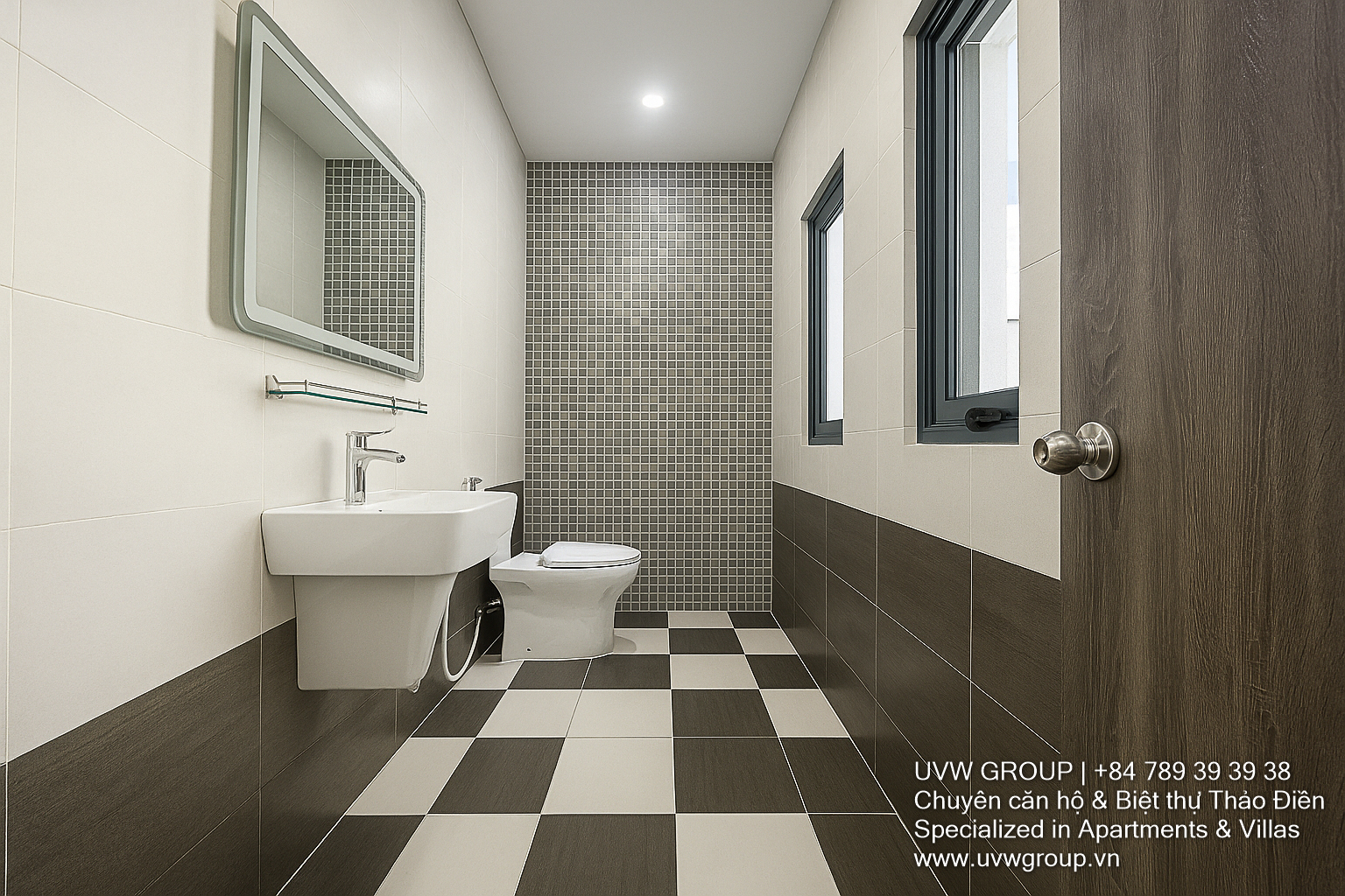 Front view of a modern office house for rent in Song Hanh, An Phu Ward, District 2, featuring 4 floors, large yard, basement, and elevator – ideal for office or business use.