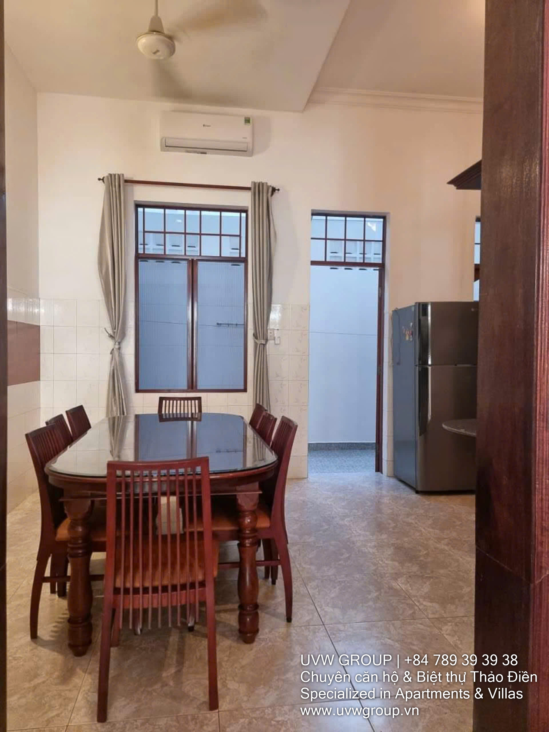 Spacious 3-bedroom, 4-bath townhouse for rent in central Thao Dien. 240m², fully furnished, 3 floors + rooftop. Rent: $2,000/month.