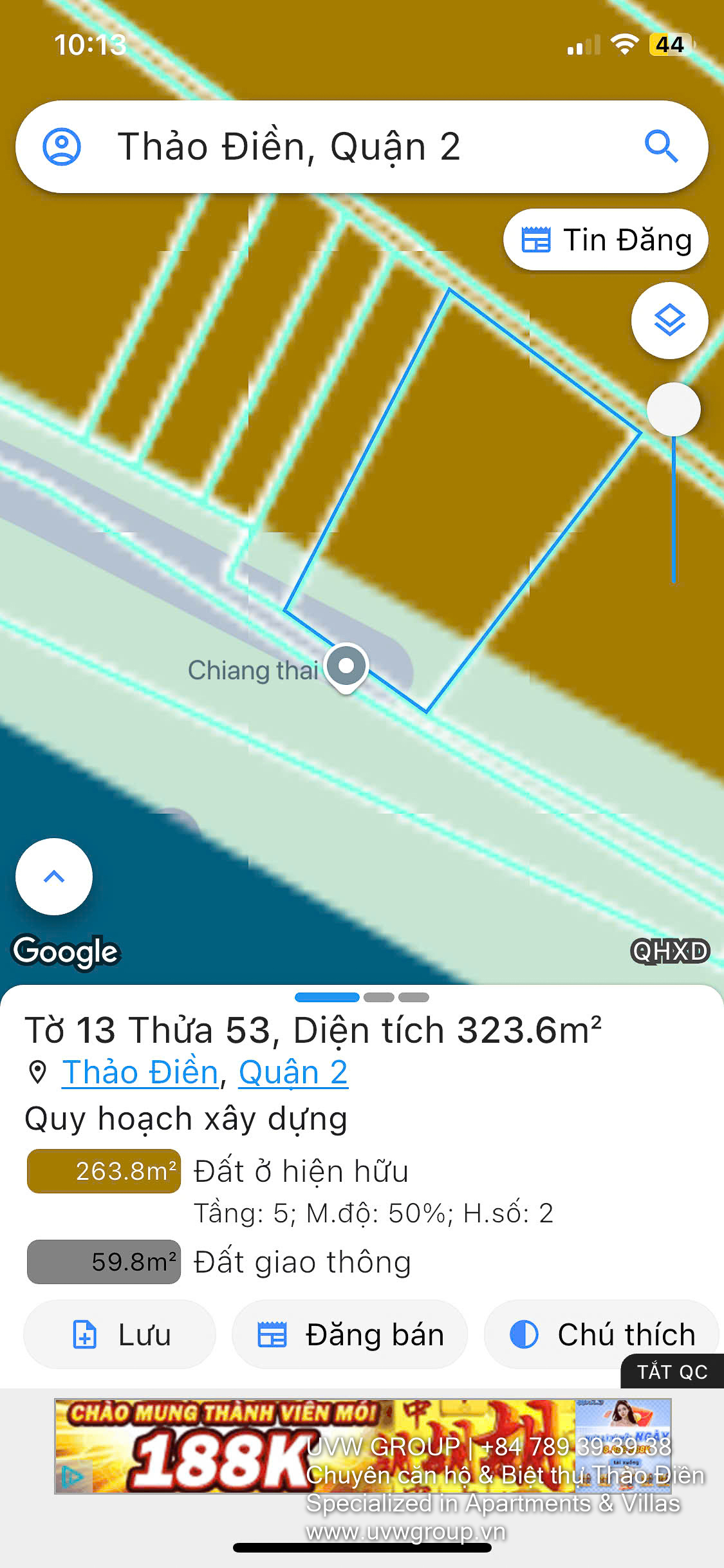 Single-storey house for sale in Thao Dien – 58/17 Street 47 – 216.7m² land – 3 bedrooms – car access – pink book