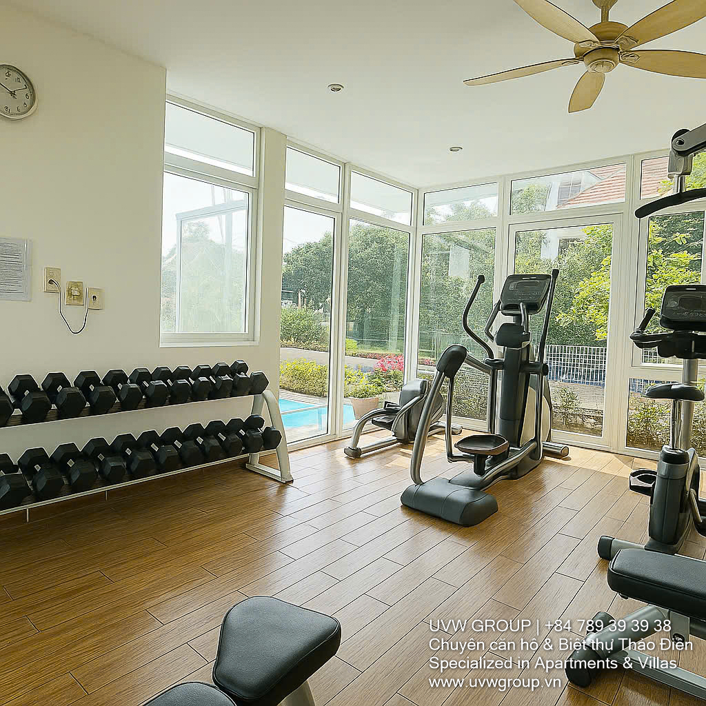 Family villa with private garden, garage, and shared pool in Thao Dien