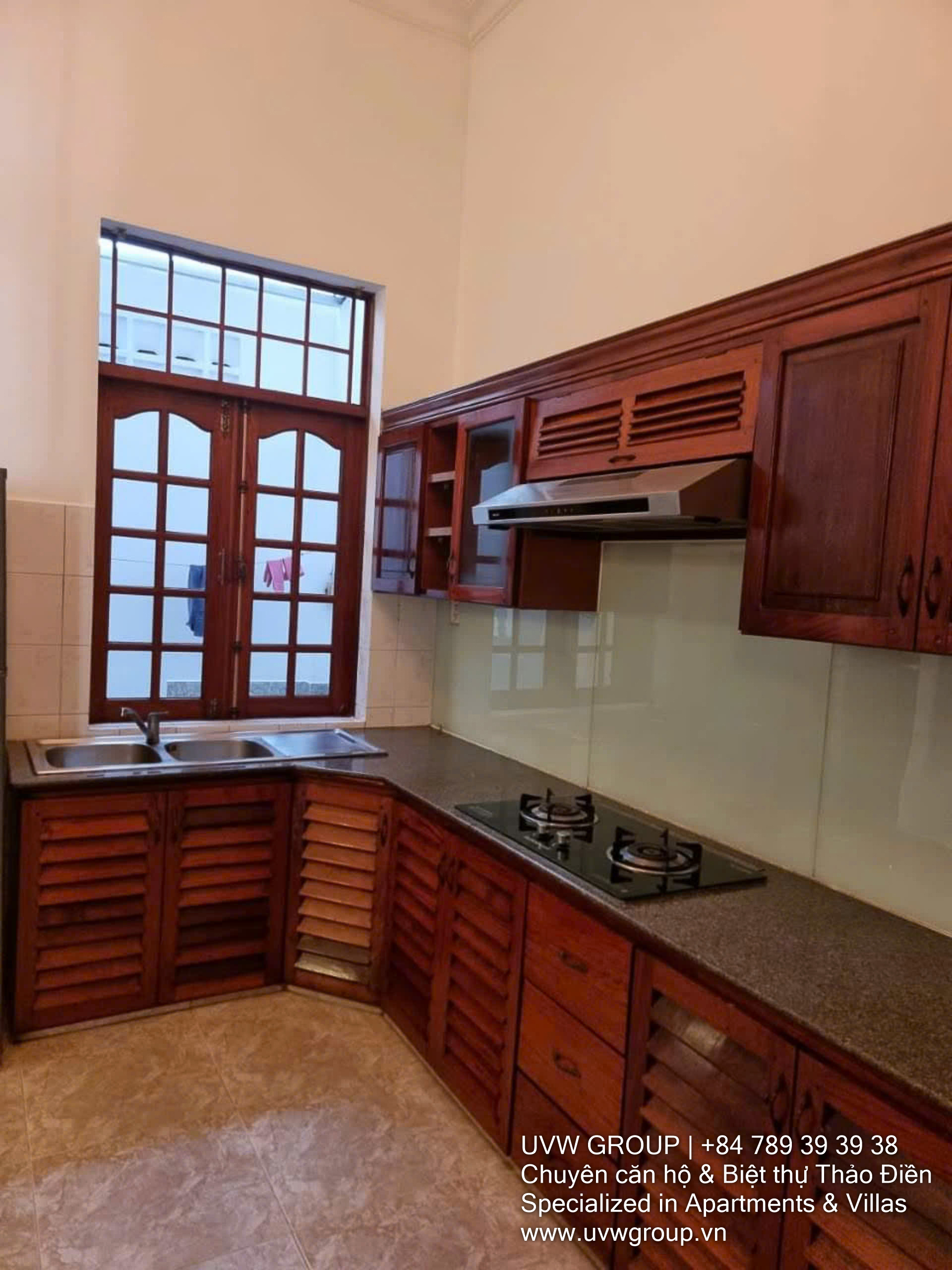 Spacious 3-bedroom, 4-bath townhouse for rent in central Thao Dien. 240m², fully furnished, 3 floors + rooftop. Rent: $2,000/month.