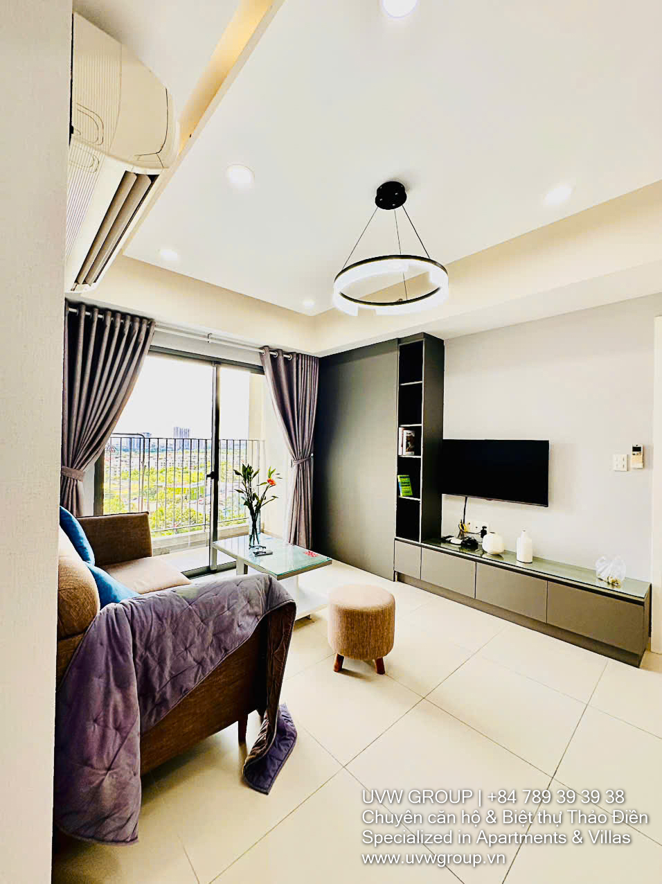 Modern 2-bedroom apartment for rent in Masteri Thao Dien Tower 5, 14th floor, 70m², fully furnished, direct access to metro and Vincom Mega Mall