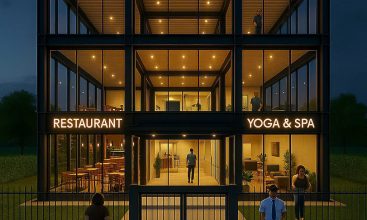 Facade of a 3-story building with full glass frontage for rent on Hanoi Highway, Thao Dien area, Thu Duc City.