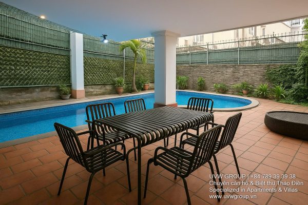 Front view of a luxurious 7-bedroom villa with swimming pool for rent in Thao Dien, Ho Chi Minh City