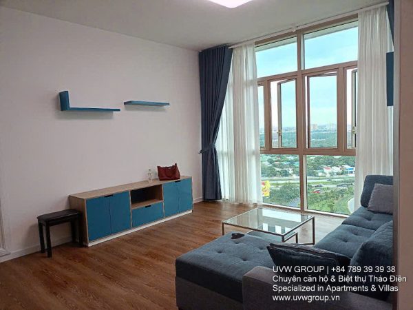 Living room of luxury 3BR apartment for rent at The Vista An Phu, HCMC
