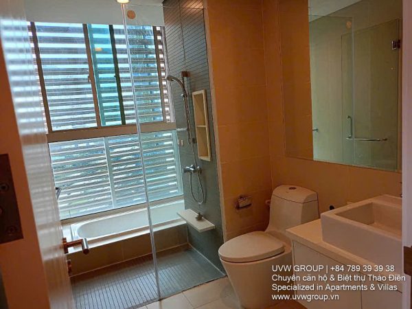 Living room of luxury 3BR apartment for rent at The Vista An Phu, HCMC
