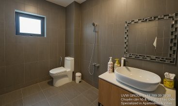 Image of a stunning luxury 4-bedroom villa for short-term rent in Ho Chi Minh City, showcasing its private indoor swimming pool and stylish, fully furnished resort-style interiors.