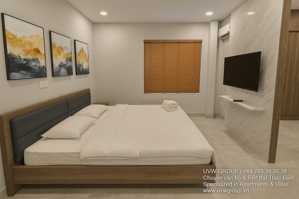 Image of a stunning luxury 4-bedroom villa for short-term rent in Ho Chi Minh City, showcasing its private indoor swimming pool and stylish, fully furnished resort-style interiors.