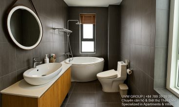 Image of a stunning luxury 4-bedroom villa for short-term rent in Ho Chi Minh City, showcasing its private indoor swimming pool and stylish, fully furnished resort-style interiors.