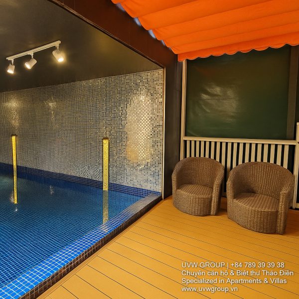 Modern luxury villa in Ho Chi Minh City with 5 bedrooms, indoor pool, and private karaoke room, perfect for short-term rental near RMIT.