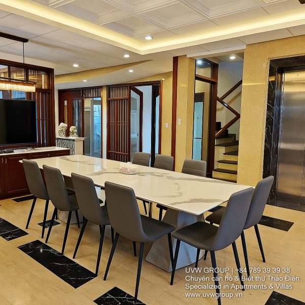 Modern luxury villa in Ho Chi Minh City with 5 bedrooms, indoor pool, and private karaoke room, perfect for short-term rental near RMIT.
