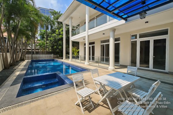 Stunning luxury villa with private pool and modern design for short-term rent in An Phu, HCMC.