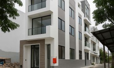 Modern 3-storey office building for rent in Thao Dien with 2 frontages, glass windows, and rooftop terrace