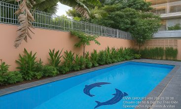 Exterior of premium furnished villa with private swimming pool in Thao Dien, District 2, available for flexible residential or commercial lease.