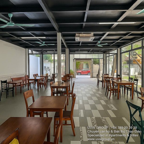 Main road frontage view of commercial space (shophouse style, G+1) for rent in Thao Dien, District 2.