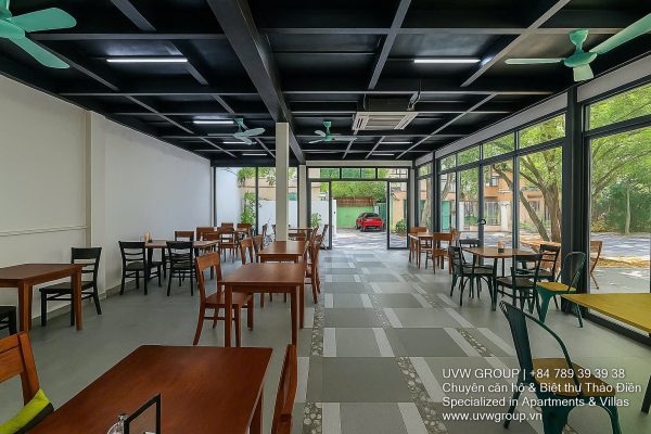 Main road frontage view of commercial space (shophouse style, G+1) for rent in Thao Dien, District 2.
