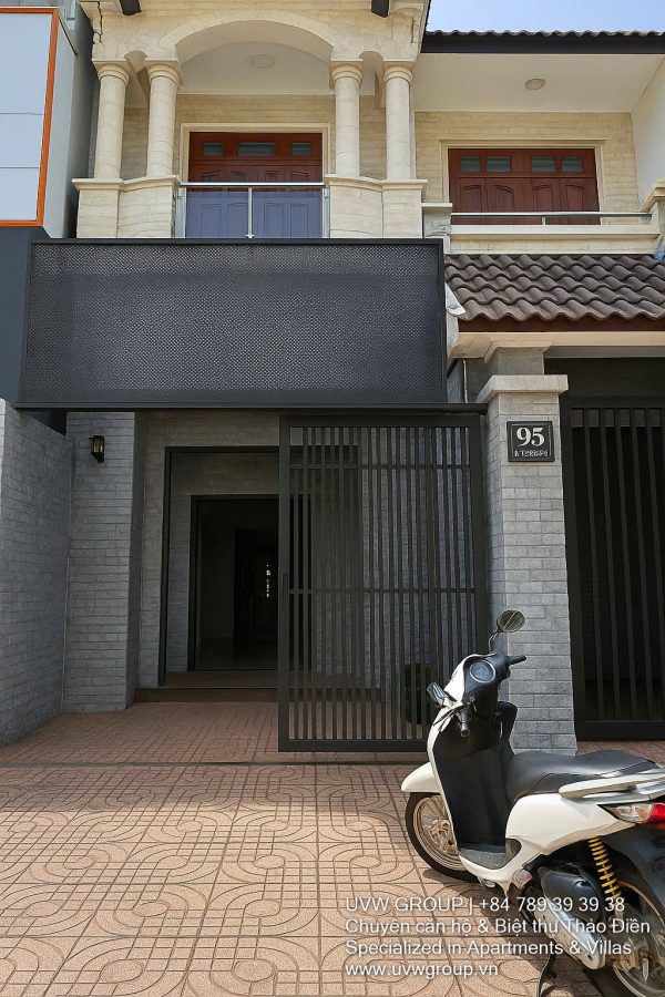 Exterior of 4-bedroom house (G+1+Rooftop structure) for rent on Street 7, An Phu, HCMC.