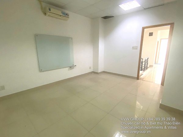 Exterior view of 4-floor, 6-bedroom house for rent on Nguyen Hoang St, An Phu, HCMC.