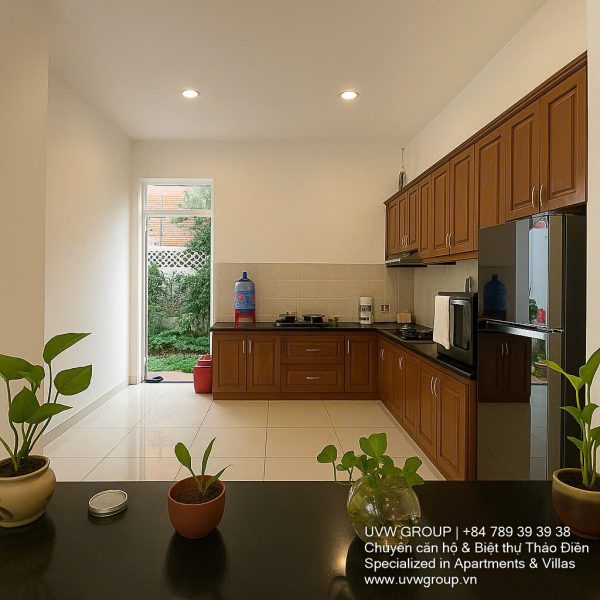 Exterior view of a spacious 3-storey house available for rent in Thao Dien, Ho Chi Minh City, featuring front garden space and traditional tiled roof.