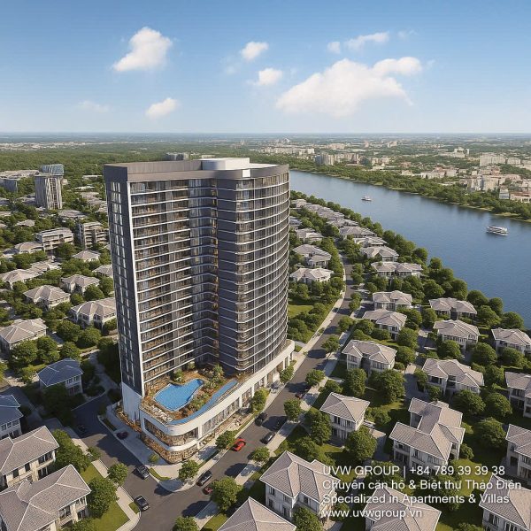 Luxury 3-bedroom apartment for sale at Thao Dien Green with river view, high floor, pink book in hand