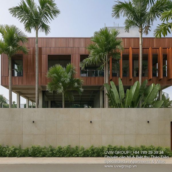 Front view of luxury villa for sale in Thao Dien, District 2 with private pool and garden